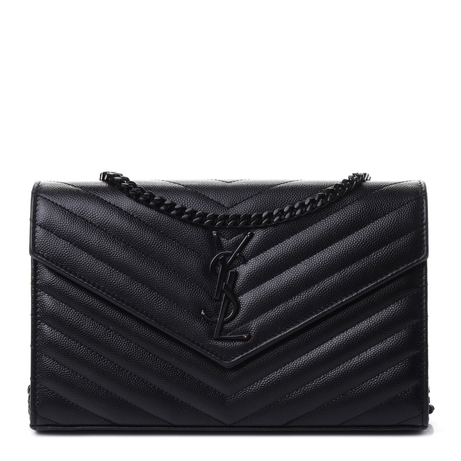 Saint Laurent Grain De Poudre Matelasse Chevron Monogram Chain Wallet Black 1 of 4