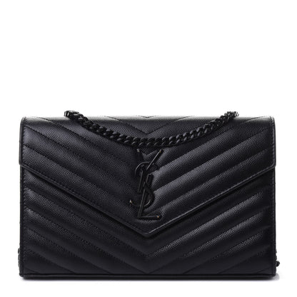 Saint Laurent Grain De Poudre Matelasse Chevron Monogram Chain Wallet Black 1 of 4