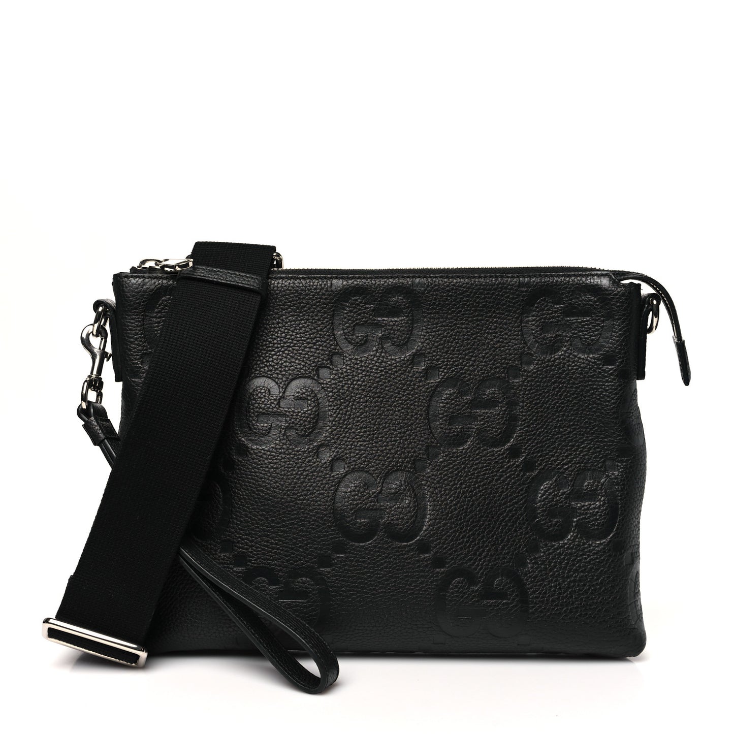 Piuma Calfskin Jumbo GG Embossed Medium Wristlet Messenger Bag Black