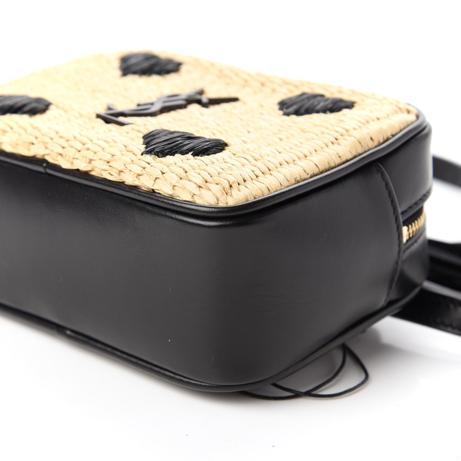Saint Laurent Raffia Canvas Monogram Lou Heart Belt Bag Beige Black 7 of 10