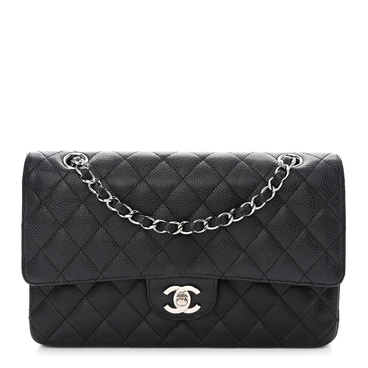 Caviar Quilted Medium Double Flap Black