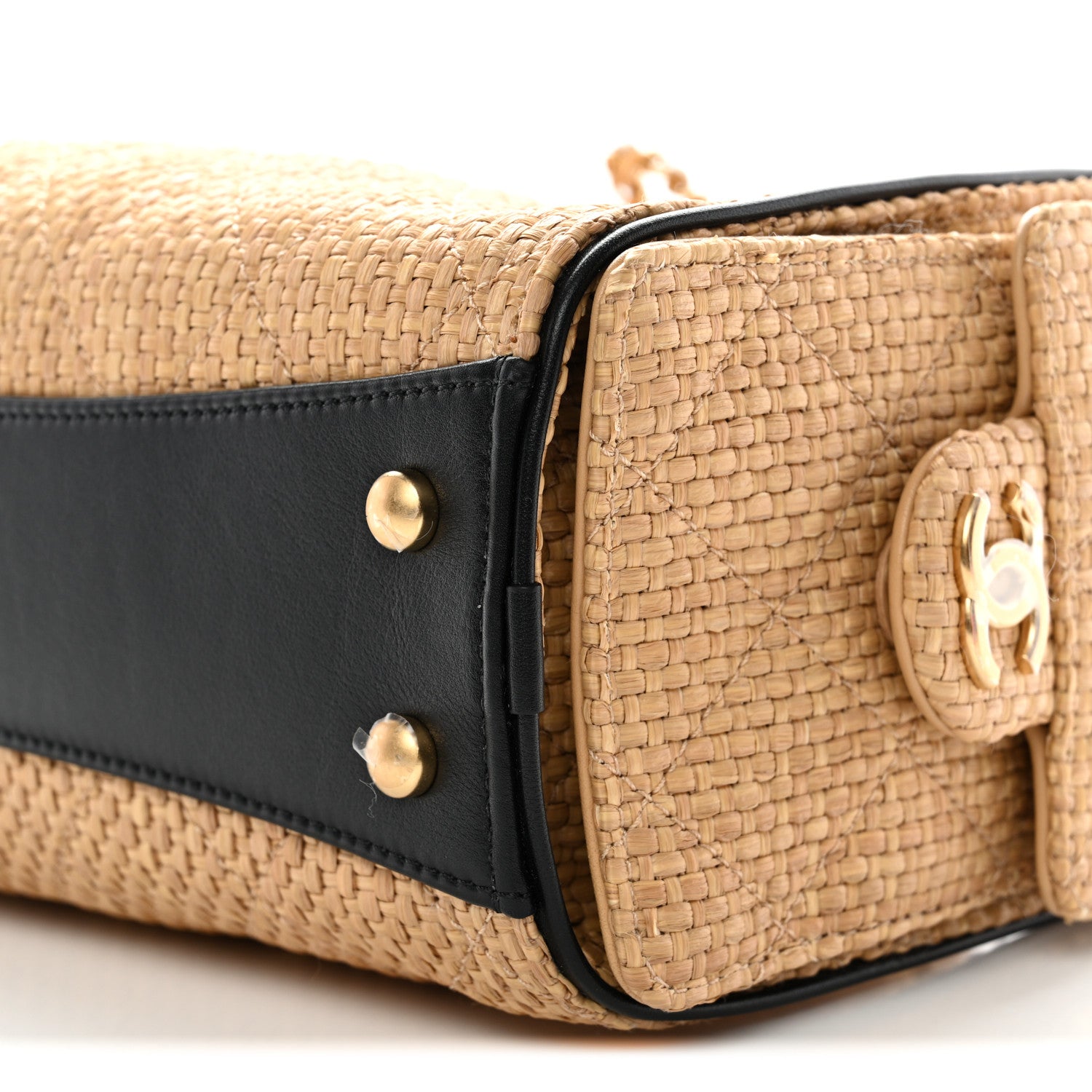 Chanel Braided Raffia Calfskin Quilted Mini Chanel 25 Handbag Beige Black 28 of 31