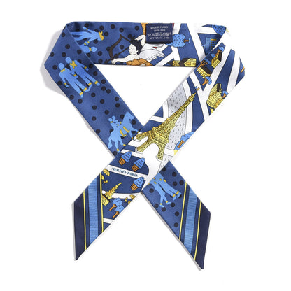 Hermes Silk Les Nouveaux Amoureux Twilly Bleu Moyen White 1 of 4