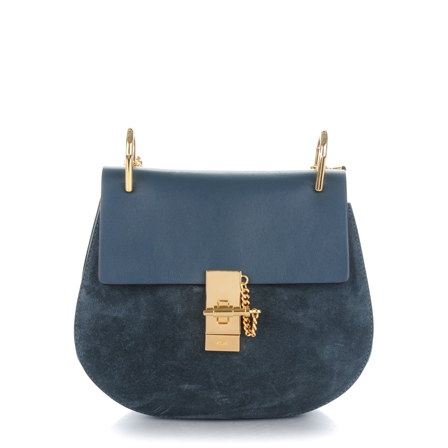 Suede Smooth Calfskin Drew Shoulder Bag Silver Blue
