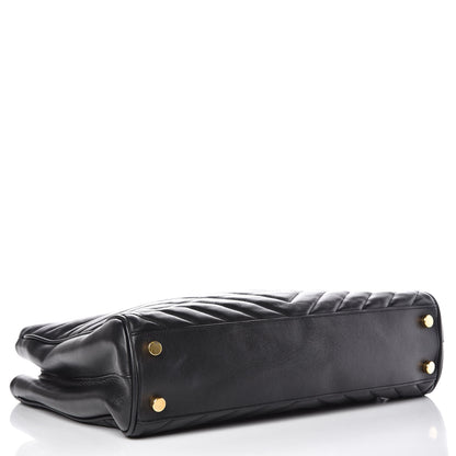 Saint Laurent Lambskin Matelasse Chevron Monogram Shopping Bag Black 4 of 16
