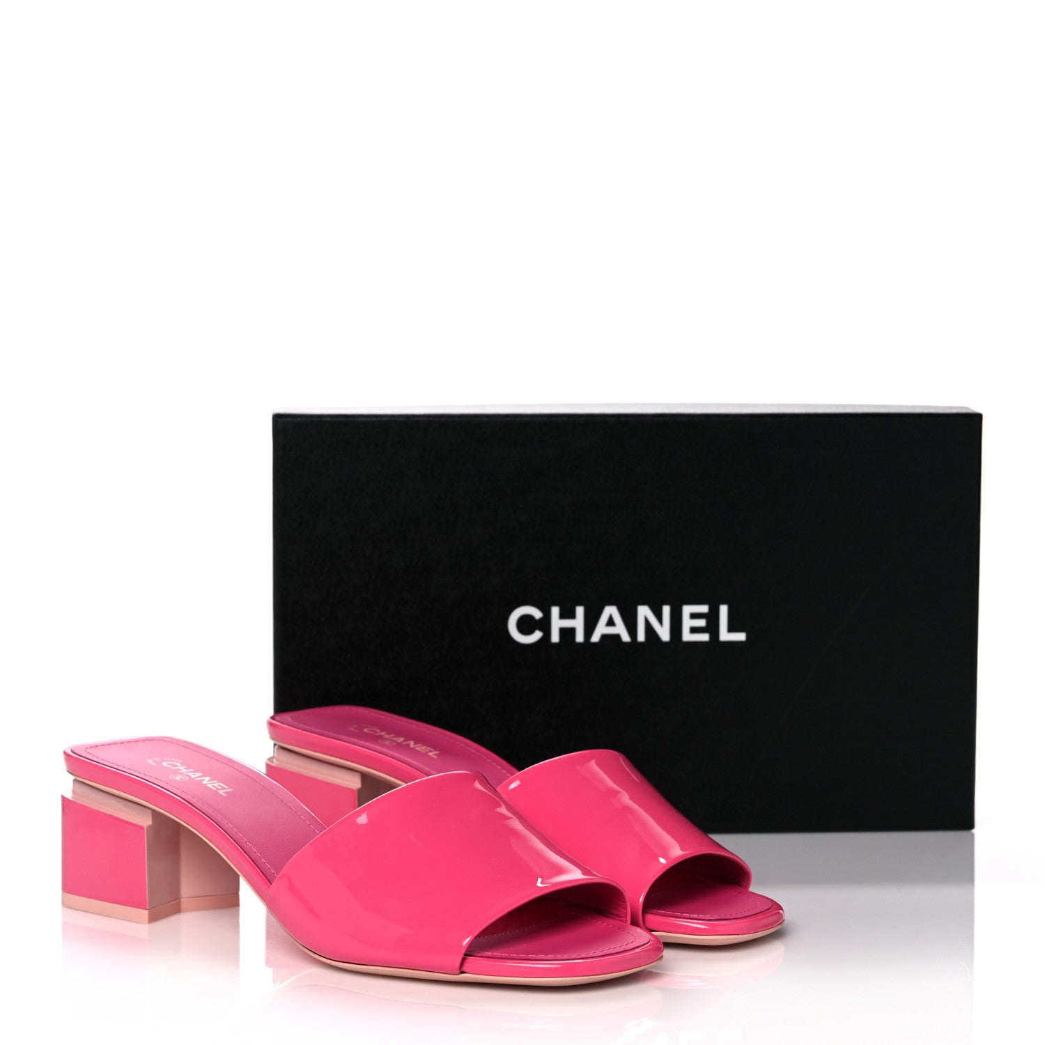 Chanel Patent Calfskin CC Mules 39 Dark Pink Light Pink 11 of 11