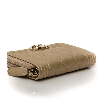 Chanel Metallic Caviar Quilted Boy Zip Around Coin Purse Wallet Light Gold 4 of 7