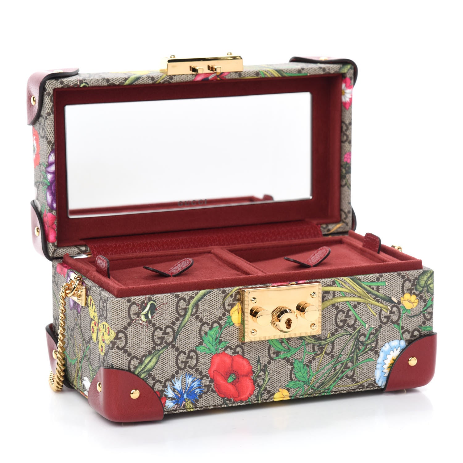 Gucci GG Supreme Monogram Flora Padlock Jewelry Case Red 5 of 12