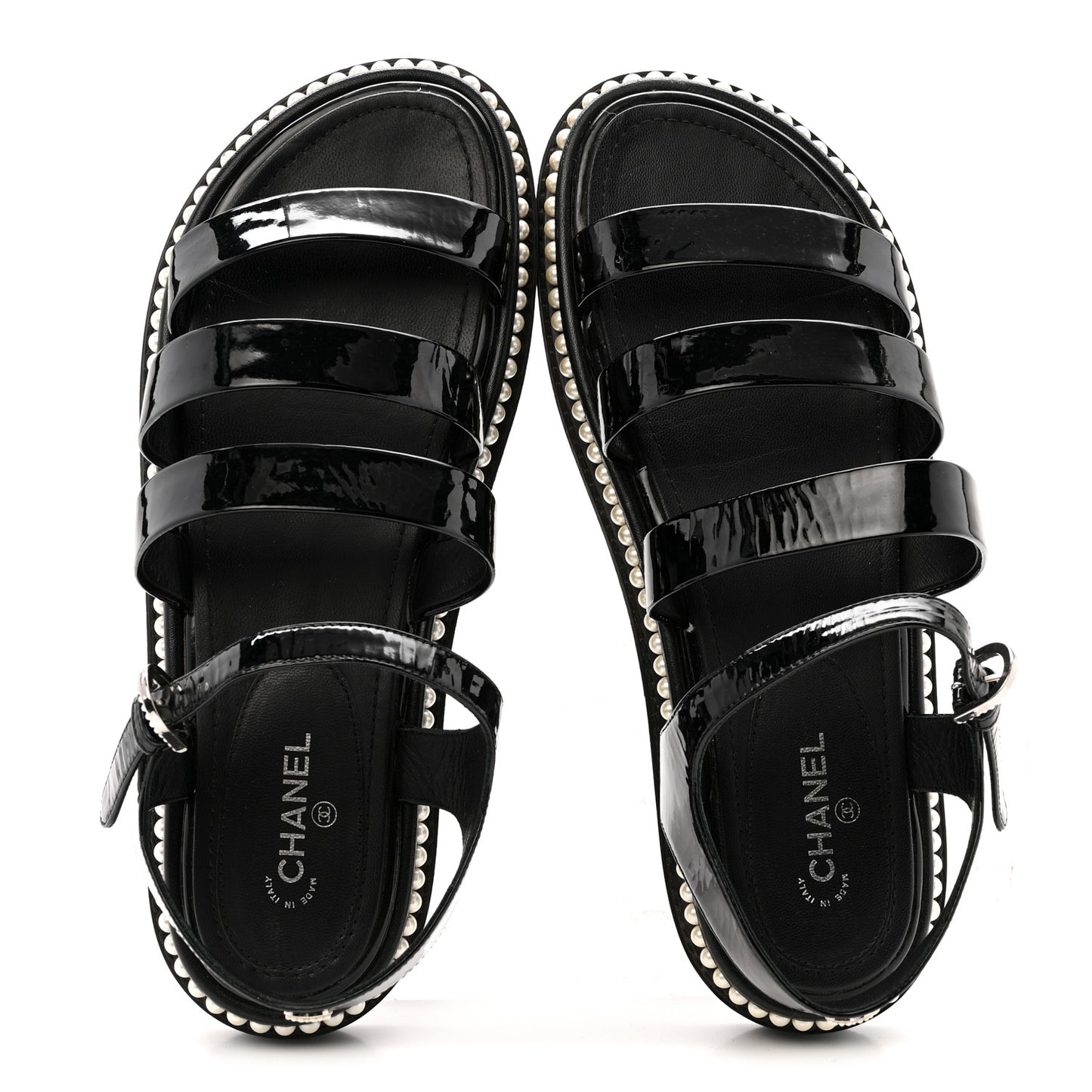 Patent Calfskin Pearl Platform Sandals 39 Black