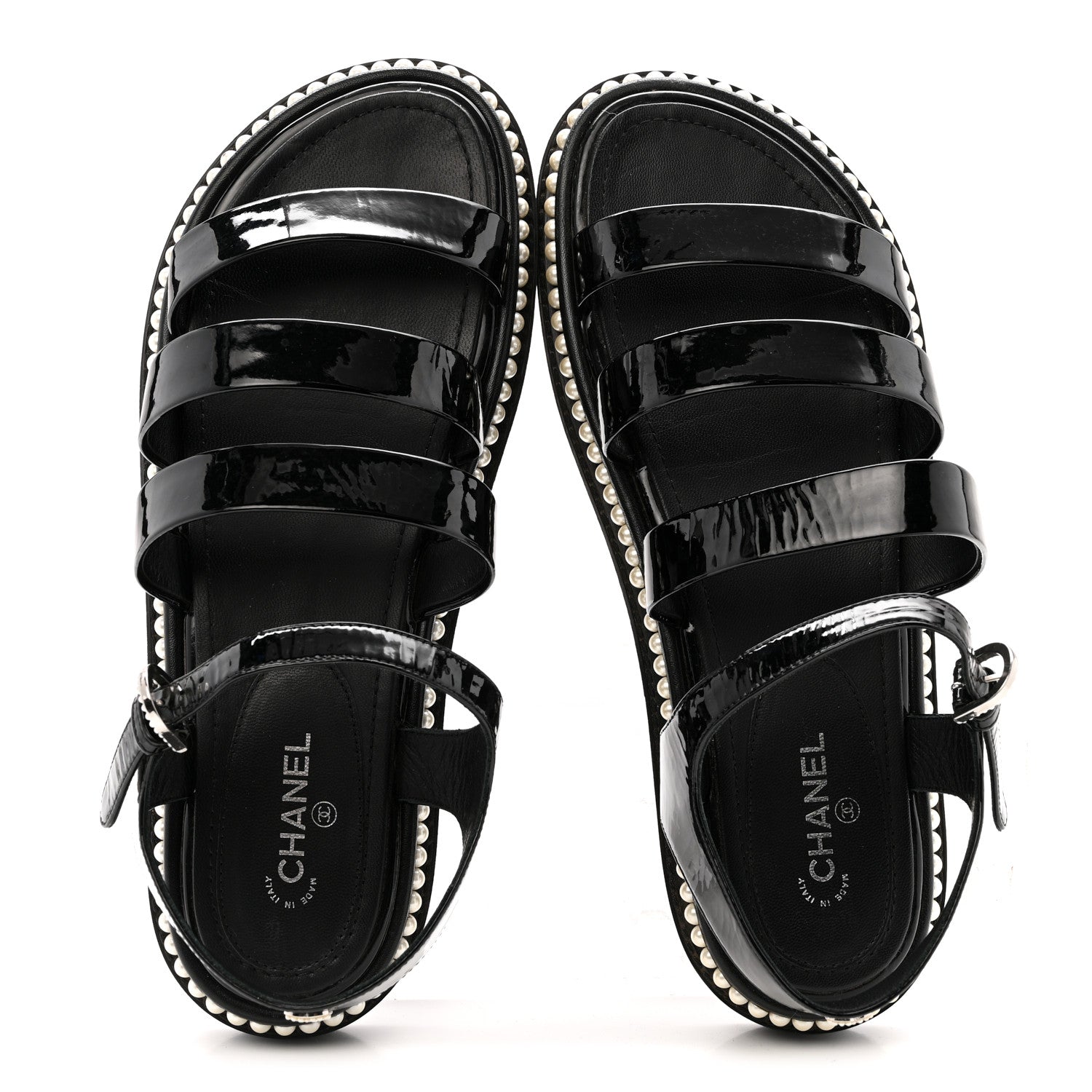 Chanel Patent Calfskin Pearl Platform Sandals 39 Black 2 of 12