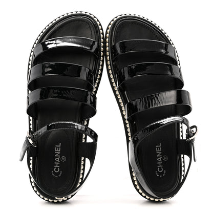 Chanel Patent Calfskin Pearl Platform Sandals 39 Black 2 of 12