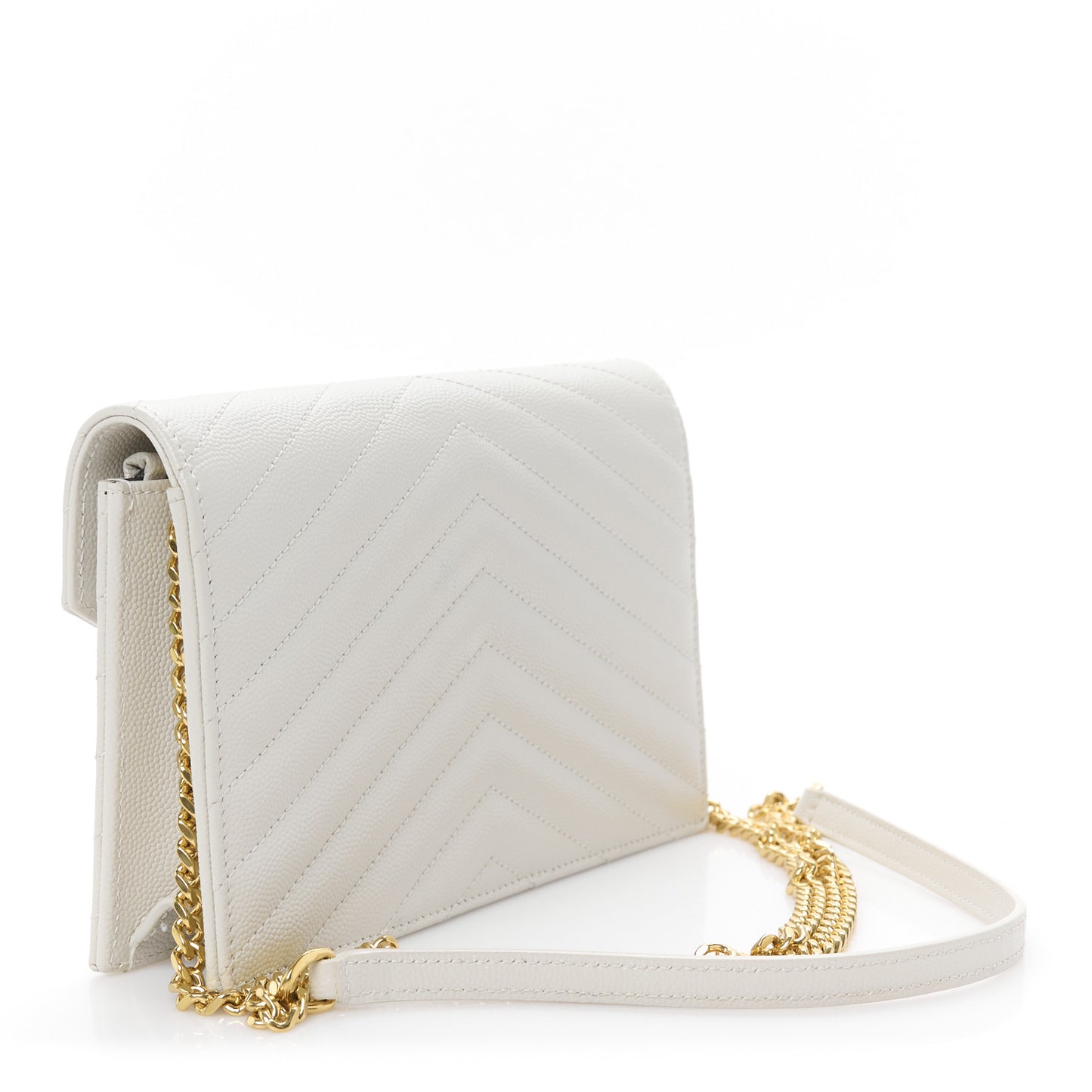Grain De Poudre Matelasse Chevron Monogram Envelope Chain Wallet Crema Soft