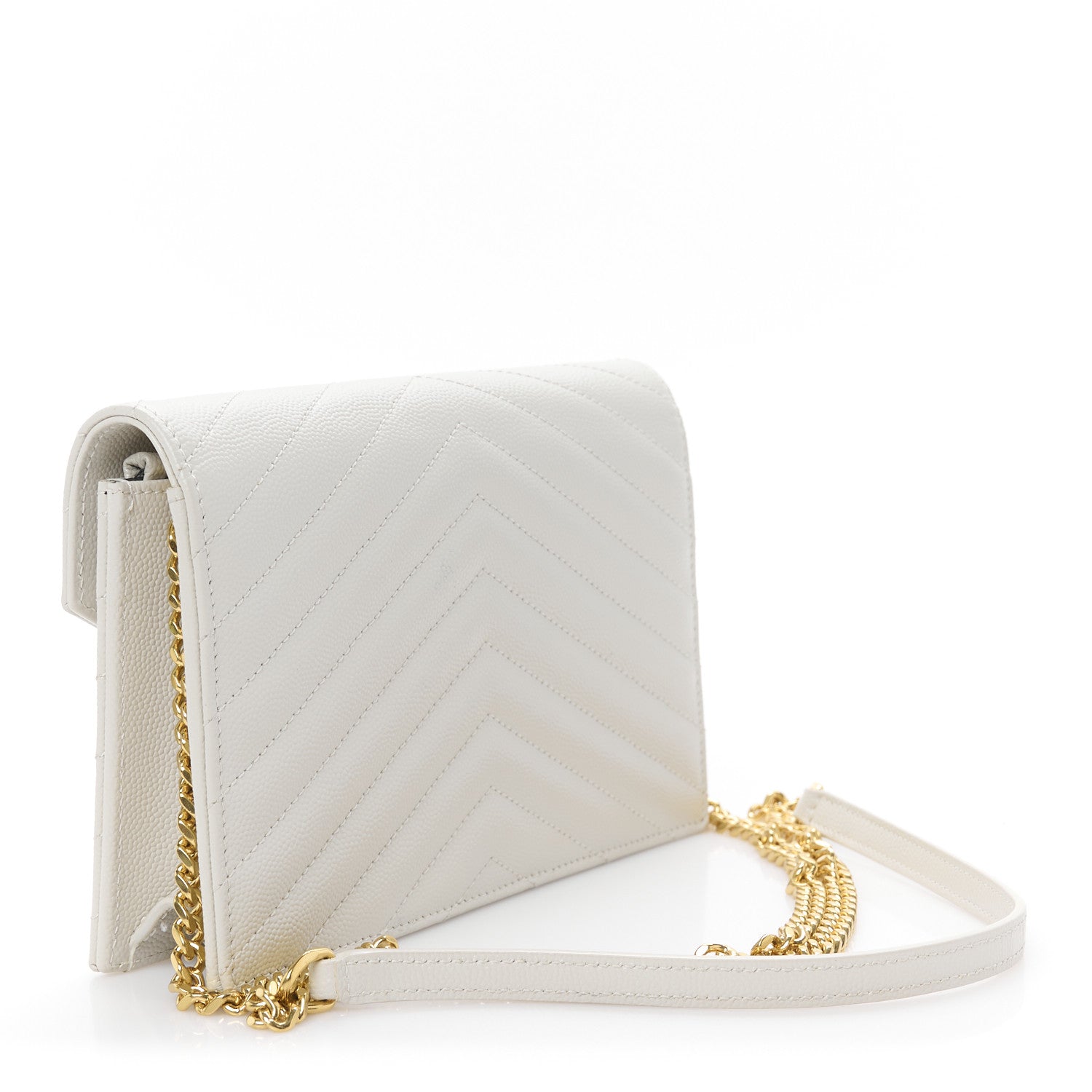 Saint Laurent Grain De Poudre Matelasse Chevron Monogram Envelope Chain Wallet Crema Soft 3 of 11