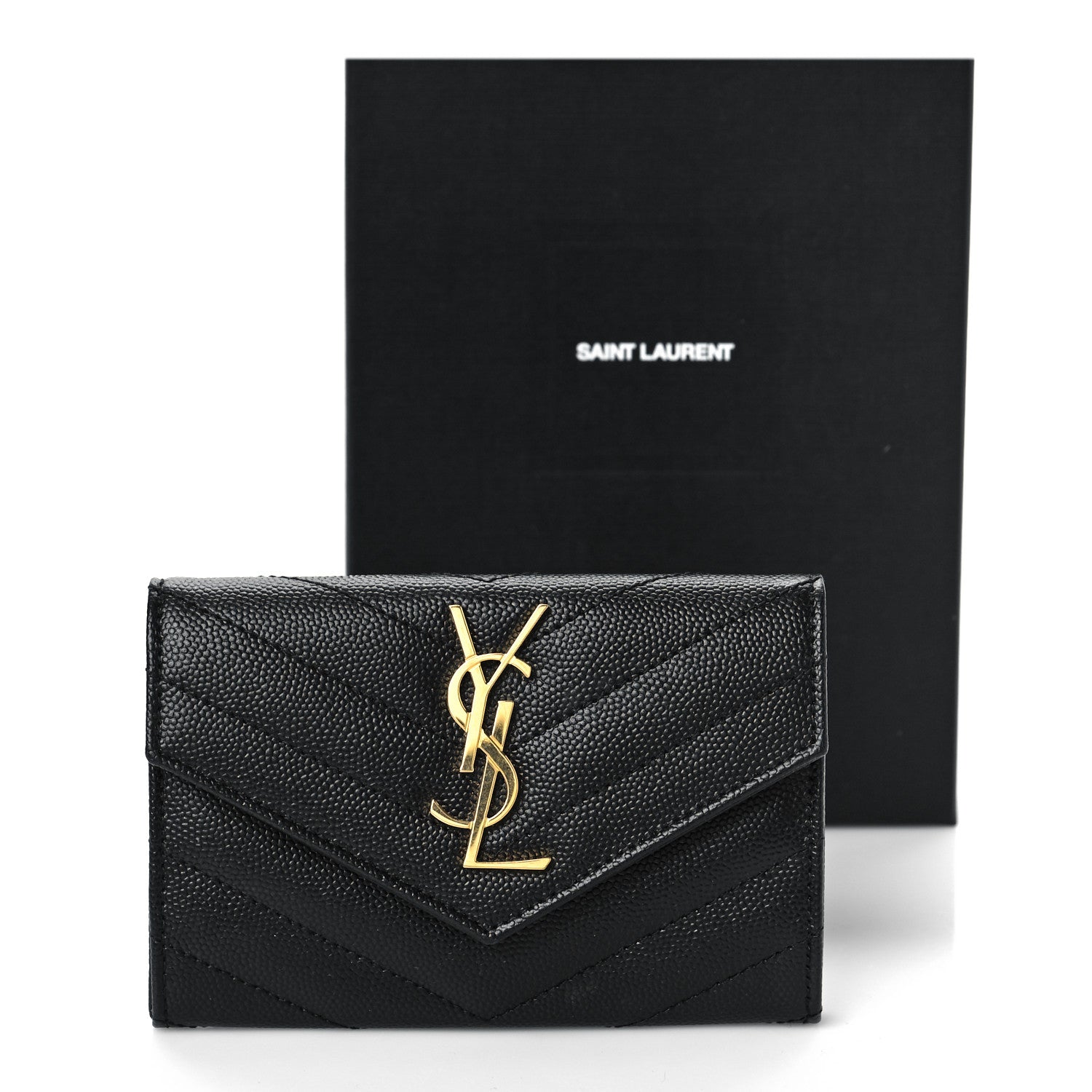 Saint Laurent Grain De Poudre Matelasse Chevron Small Monogram Envelope Wallet Black 9 of 9