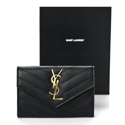 Saint Laurent Grain De Poudre Matelasse Chevron Small Monogram Envelope Wallet Black 9 of 9