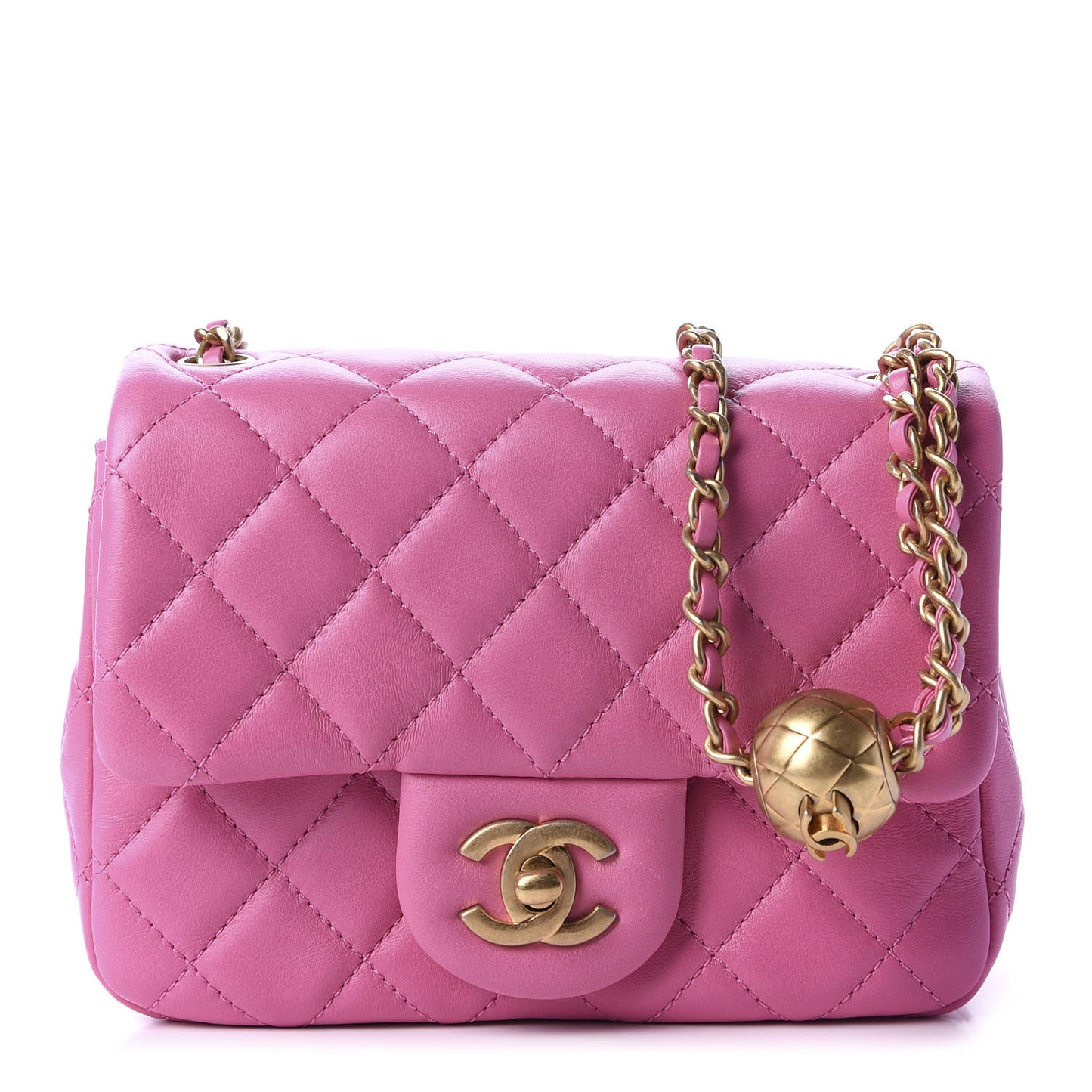 Lambskin Quilted Mini Pearl Crush Flap Pink