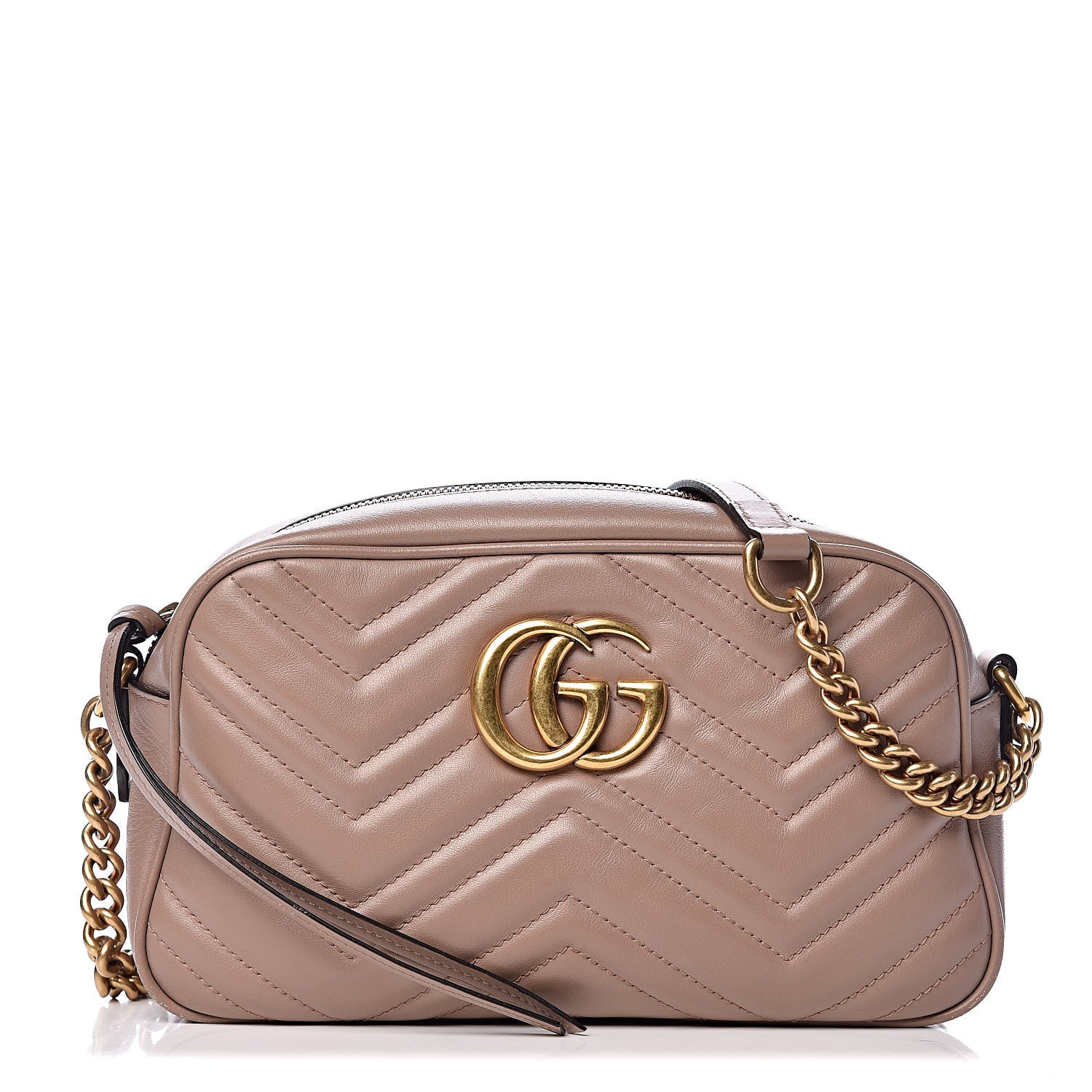 Gucci Calfskin Matelasse Small GG Marmont Chain Shoulder Bag Taupe 1 of 12