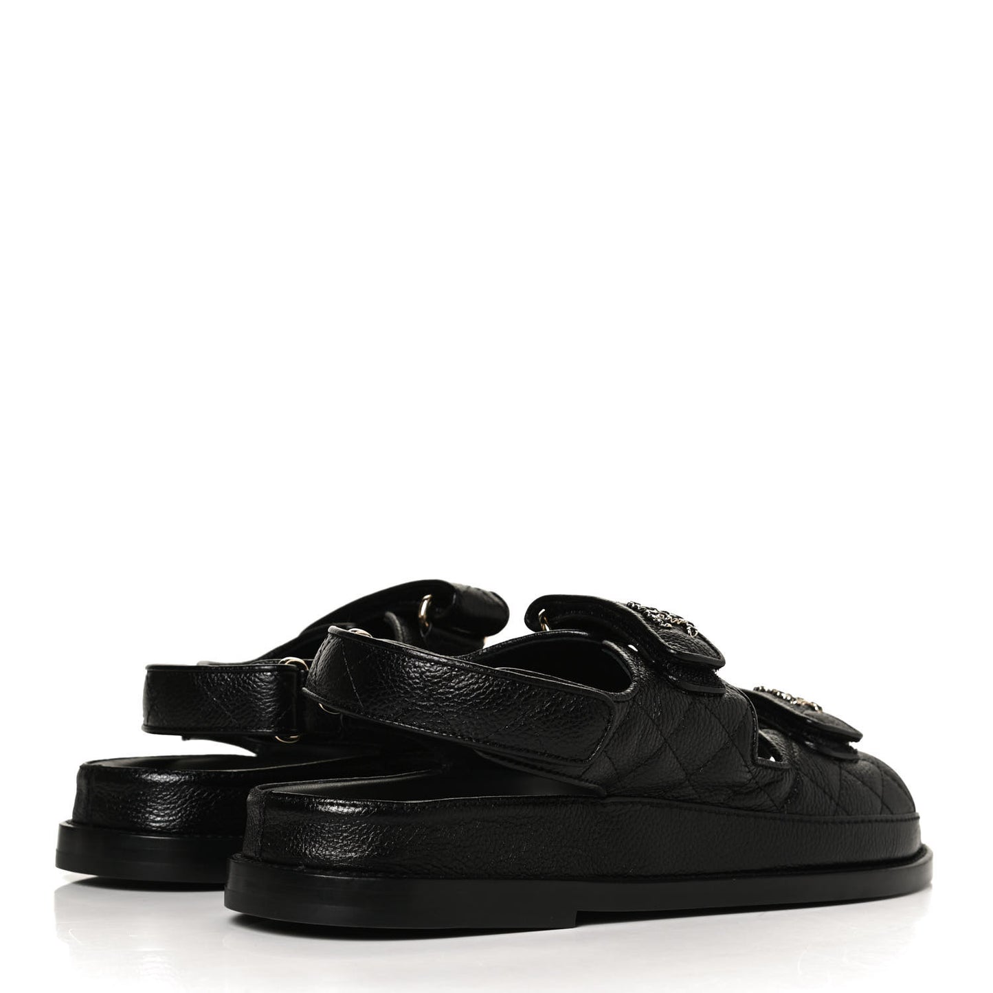 Grained Calfskin Velcro Dad Sandals 38 Black