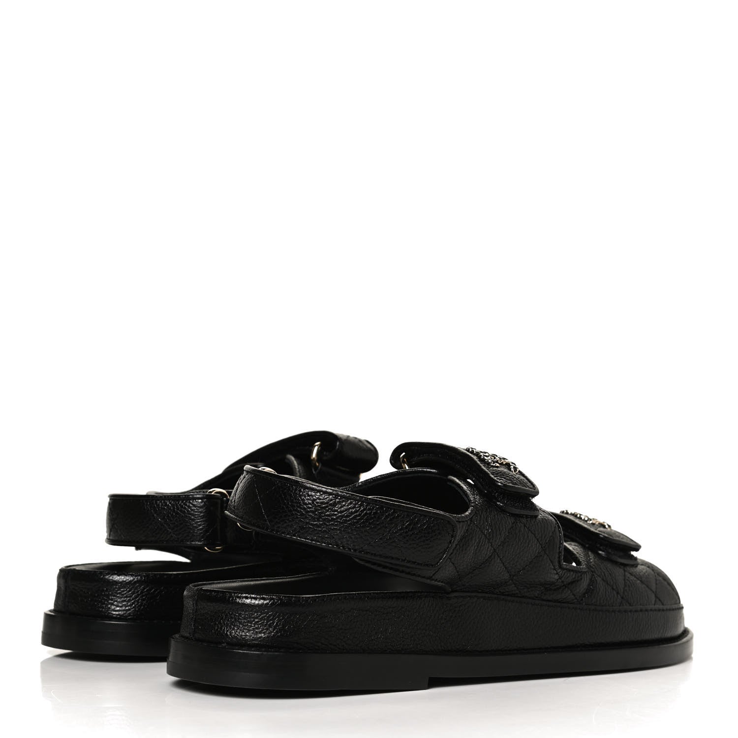 Chanel Grained Calfskin Velcro Dad Sandals 38 Black 4 of 11