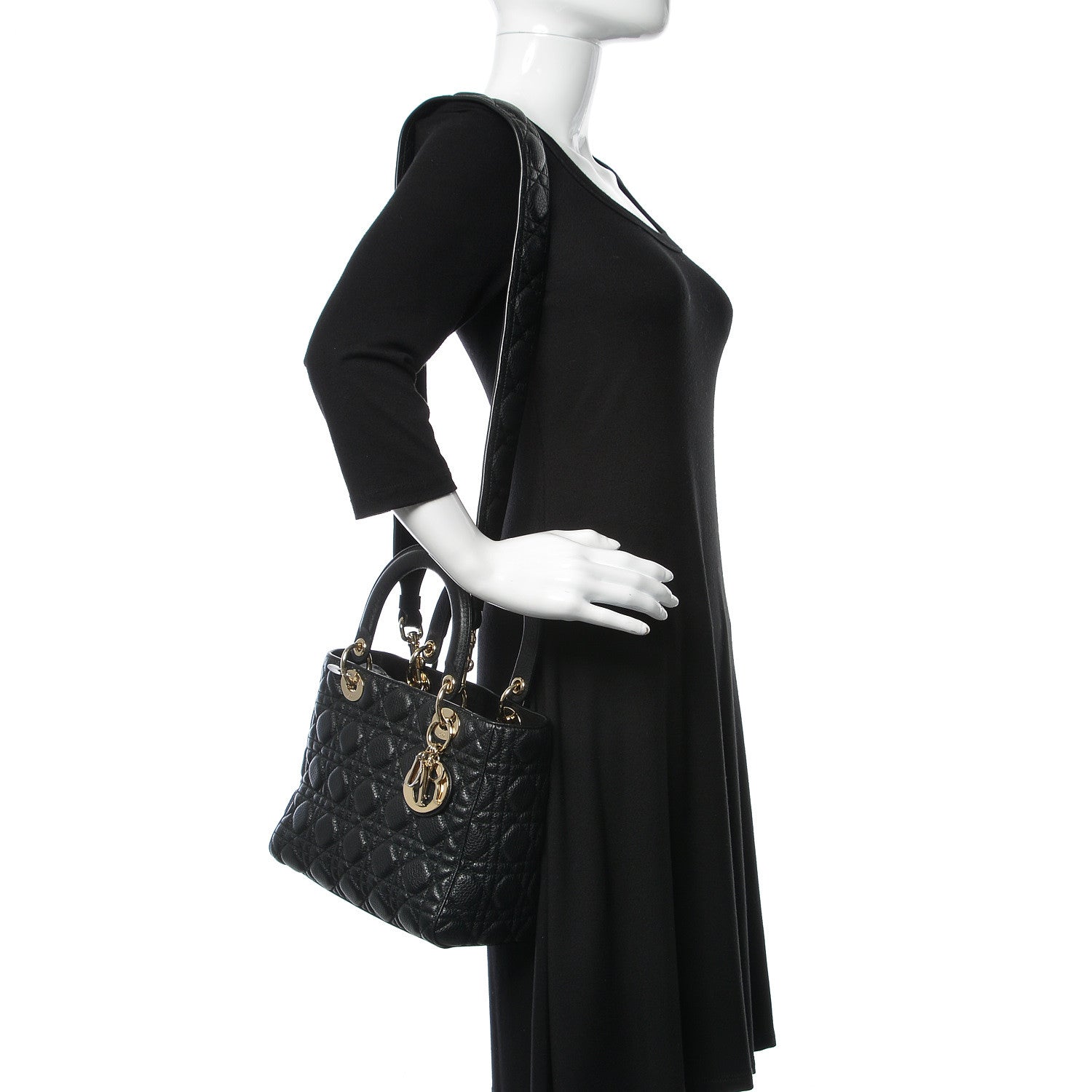 Christian Dior Grained Calfskin Cannage Medium Supple Lady Dior Black 2 of 10