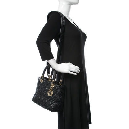 Christian Dior Grained Calfskin Cannage Medium Supple Lady Dior Black 2 of 10