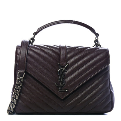 Saint Laurent Sheepskin Matelasse Chevron Monogram Medium College Bag Black Tulip 1 of 4