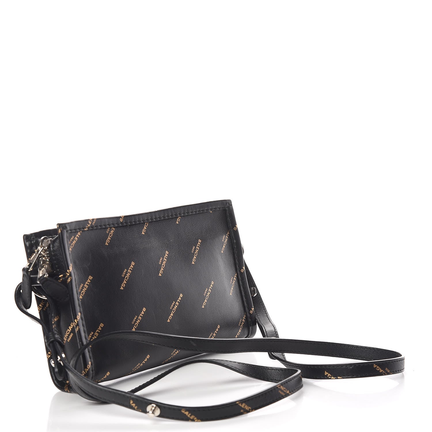 Balenciaga Calfskin Allover Logo Bazar Pochette Crossbody Black Gold 3 of 11