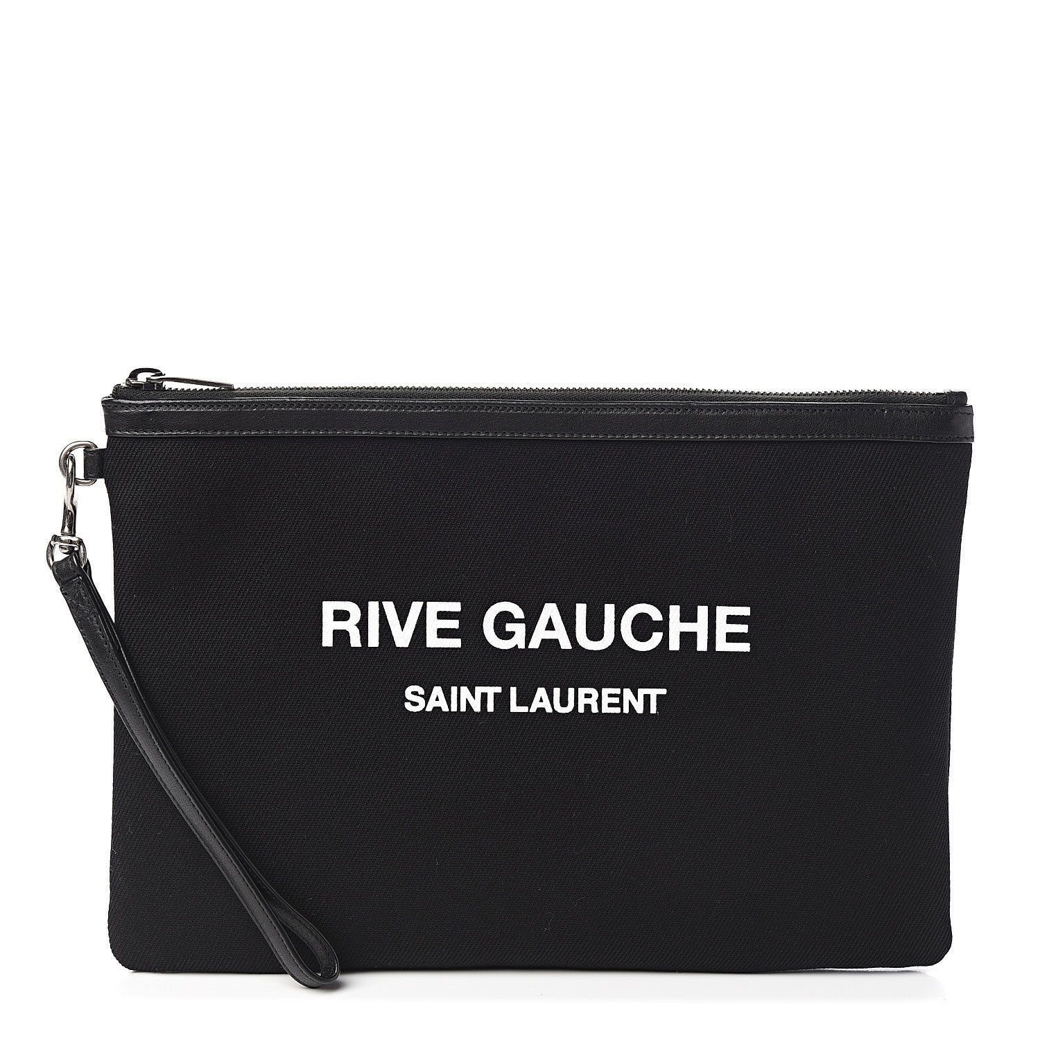 Saint Laurent Linen Canvas Rive Gouche Zipped Pouch Black 1 of 8