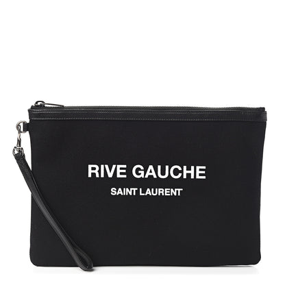 Saint Laurent Linen Canvas Rive Gouche Zipped Pouch Black 1 of 8