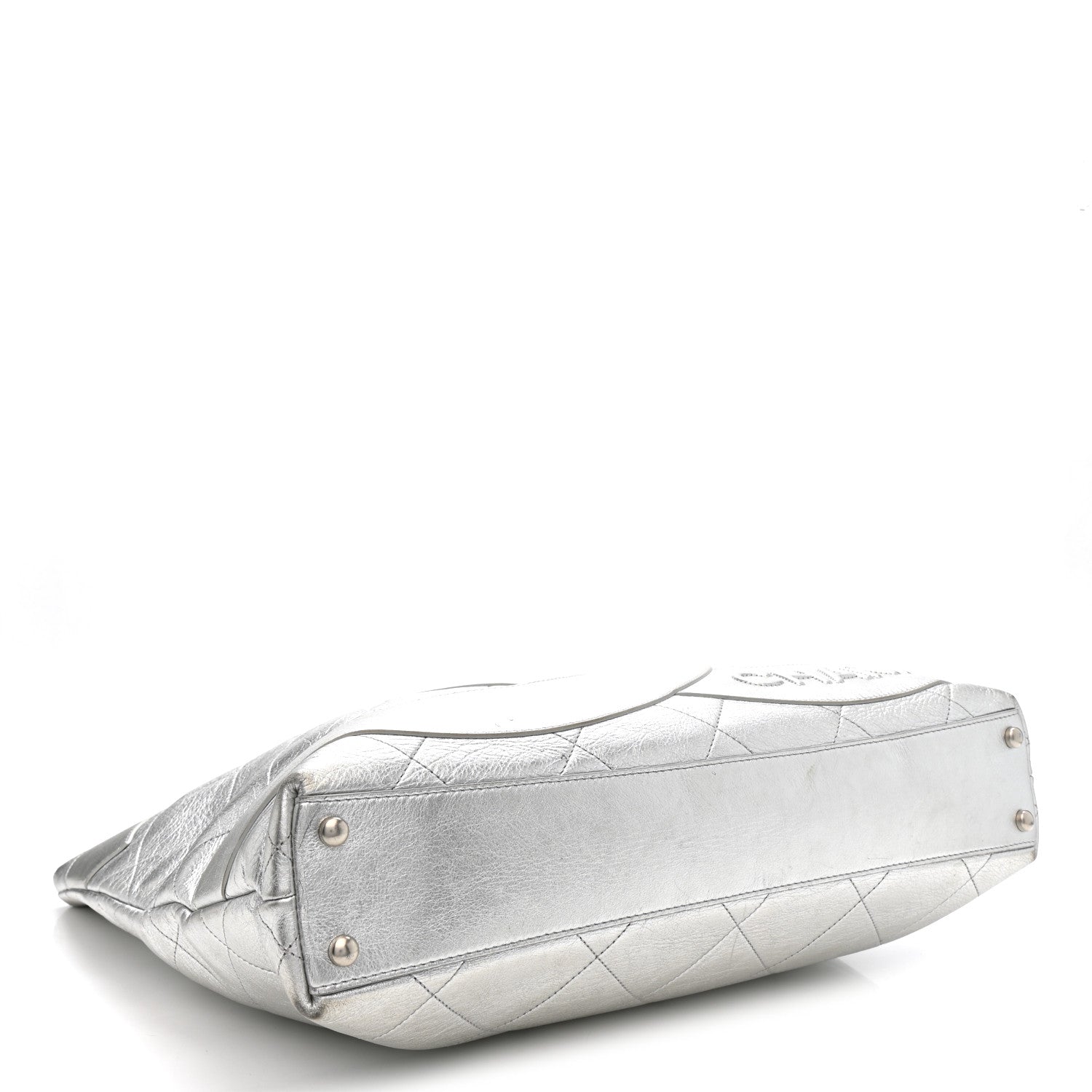Chanel Metallic Calfskin Stitched CC Club Monaco Tote Silver 4 of 12