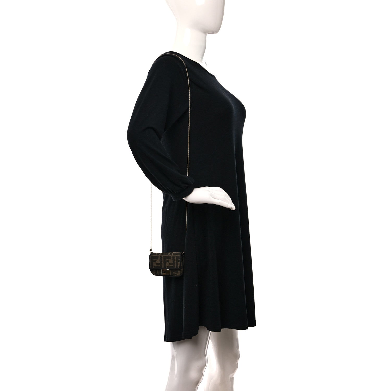 Fendi Fabric Jacquard FF 1974 Nano Baguette Charm Tobacco Moro Black 3 of 8