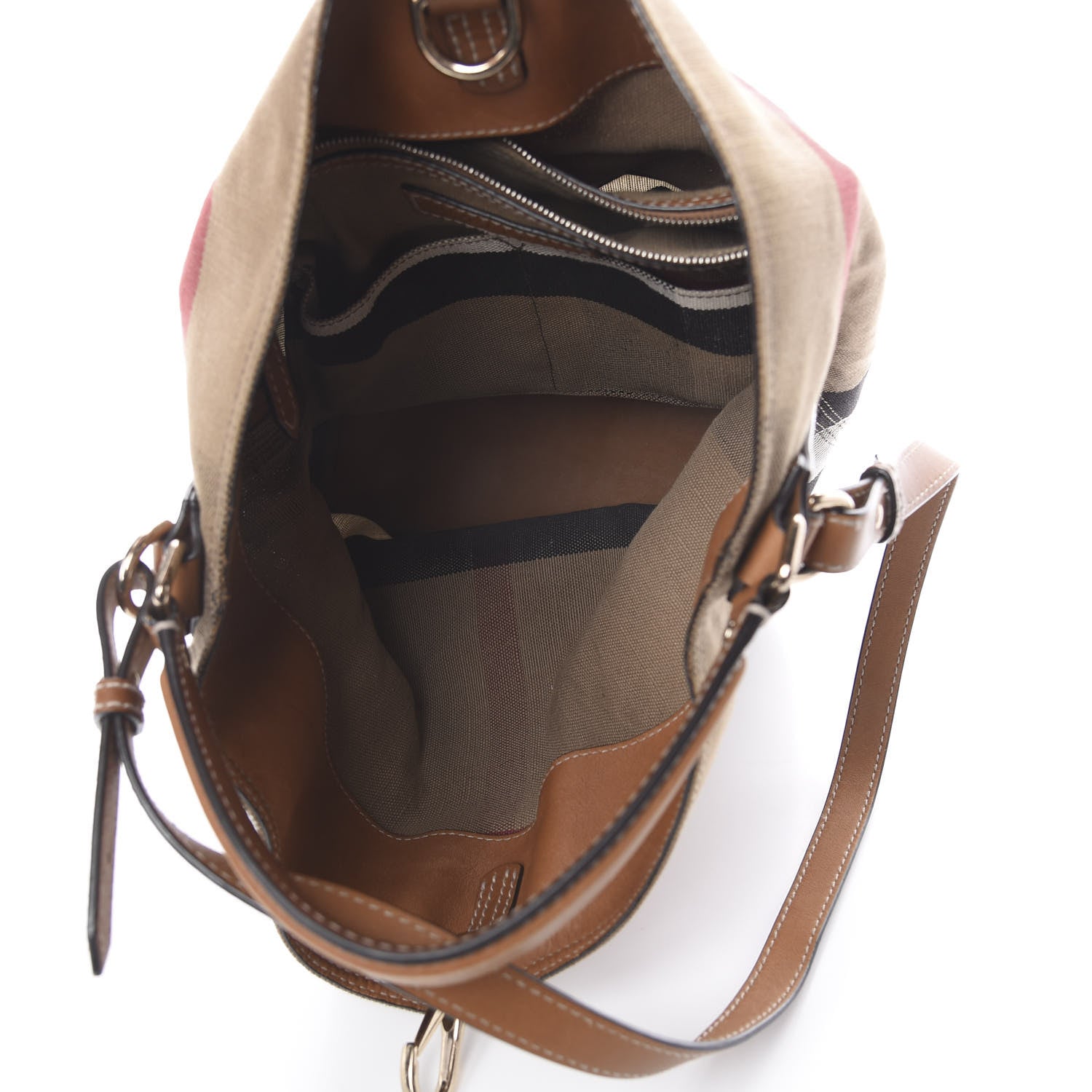 Burberry Canvas Mega Check Medium Ashby Hobo Saddle Brown 4 of 8