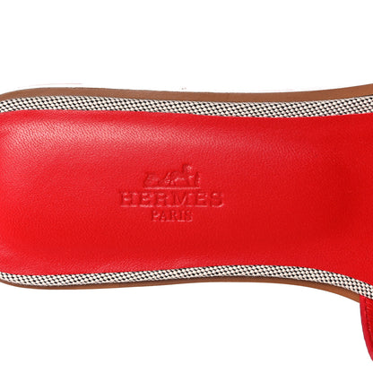 Hermes Canvas Calfskin Oran Sandals 37 Prunoir Rouge A Levre 7 of 9