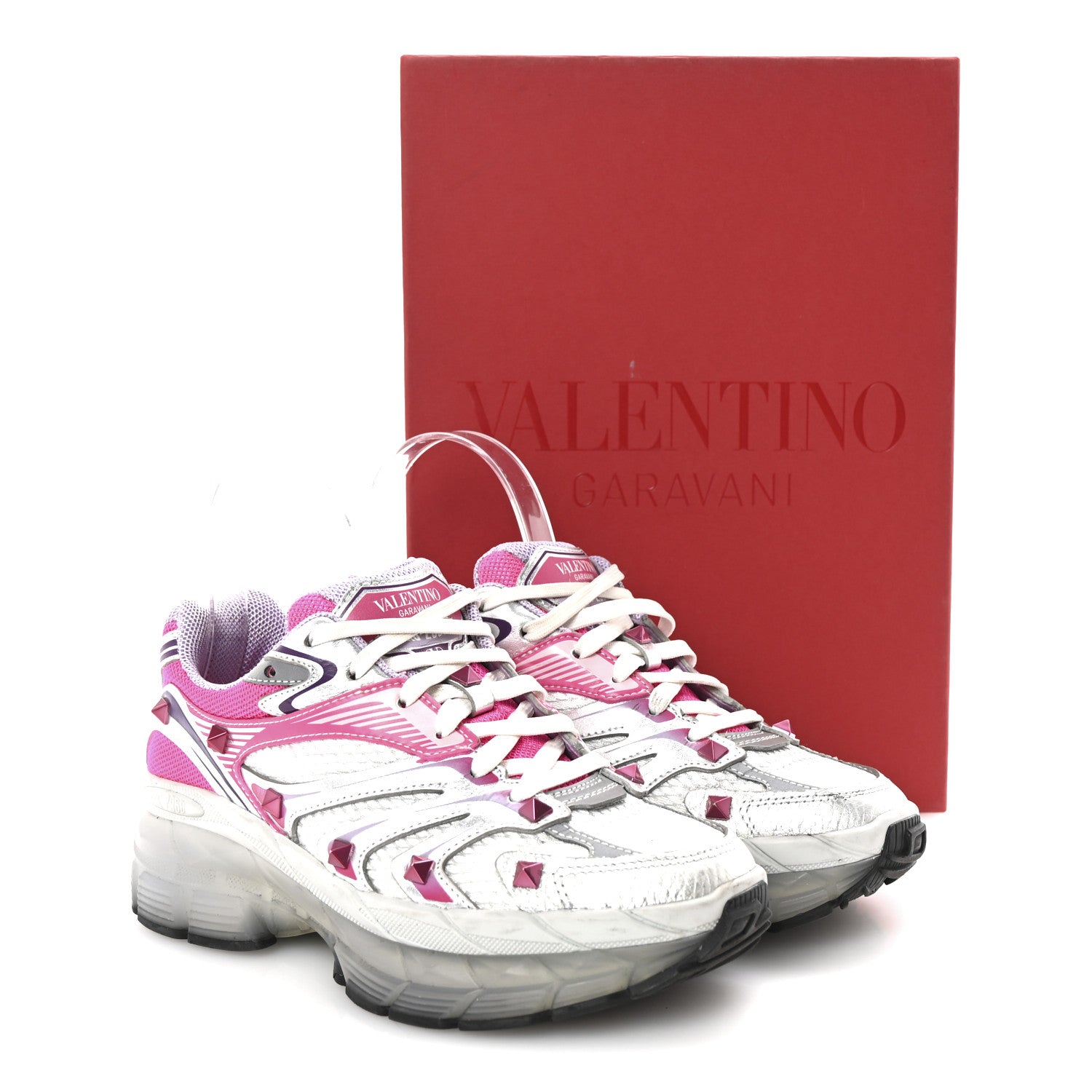 Valentino Garavani Mesh Calfskin Rockstud Womens Platform Sneakers 36.5 Fuxia Multicolor 10 of 10
