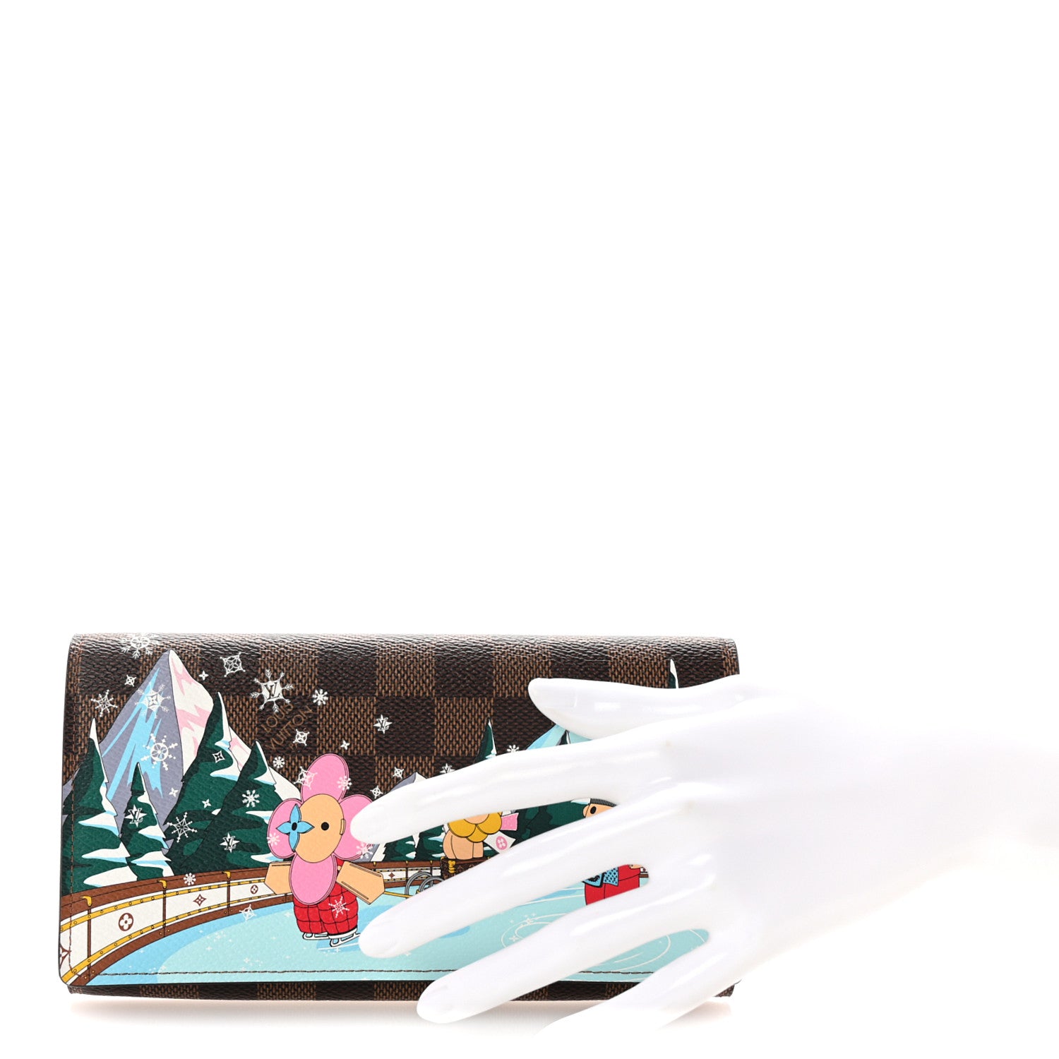 Louis Vuitton Damier Ebene 2023 Christmas Animation Ice Skating Sarah Wallet Pink 2 of 7