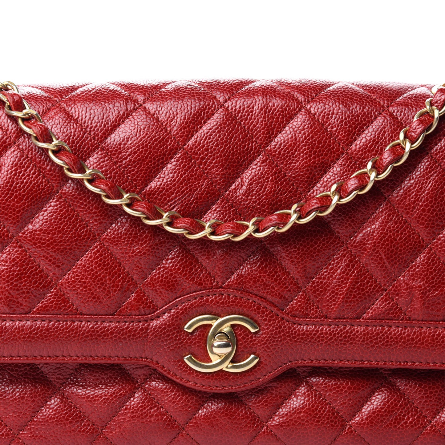 Crumpled Grained Calfskin Quilted Large Two Tone Flap Bag Red