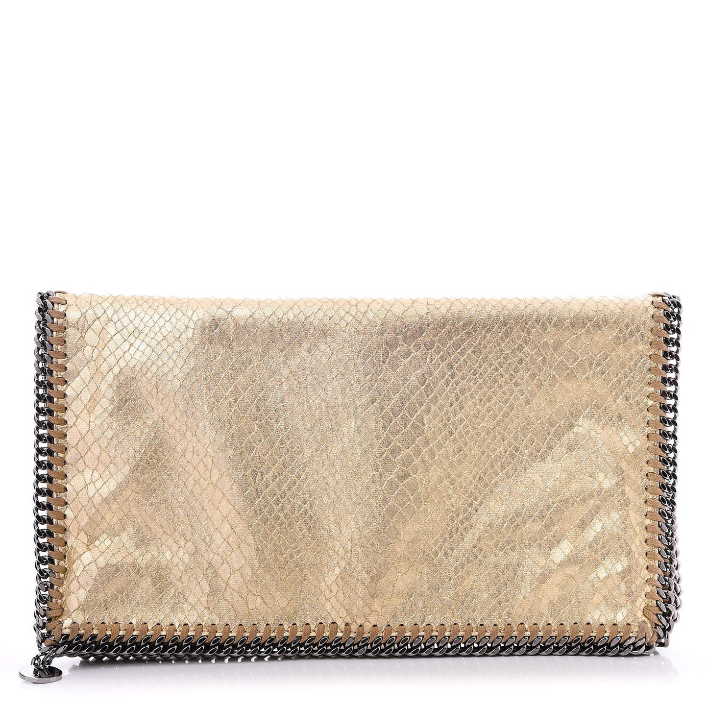 Metallic Snakeskin Embossed Fold Over Falabella Clutch Gold