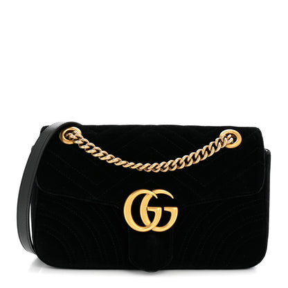 Gucci Velvet Matelasse Mini GG Marmont Shoulder Bag Black 1 of 14