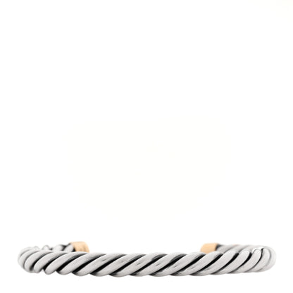 David Yurman Sterling Silver 18K Yellow Gold 6mm Cable Classic Cuff Bracelet 2 of 3