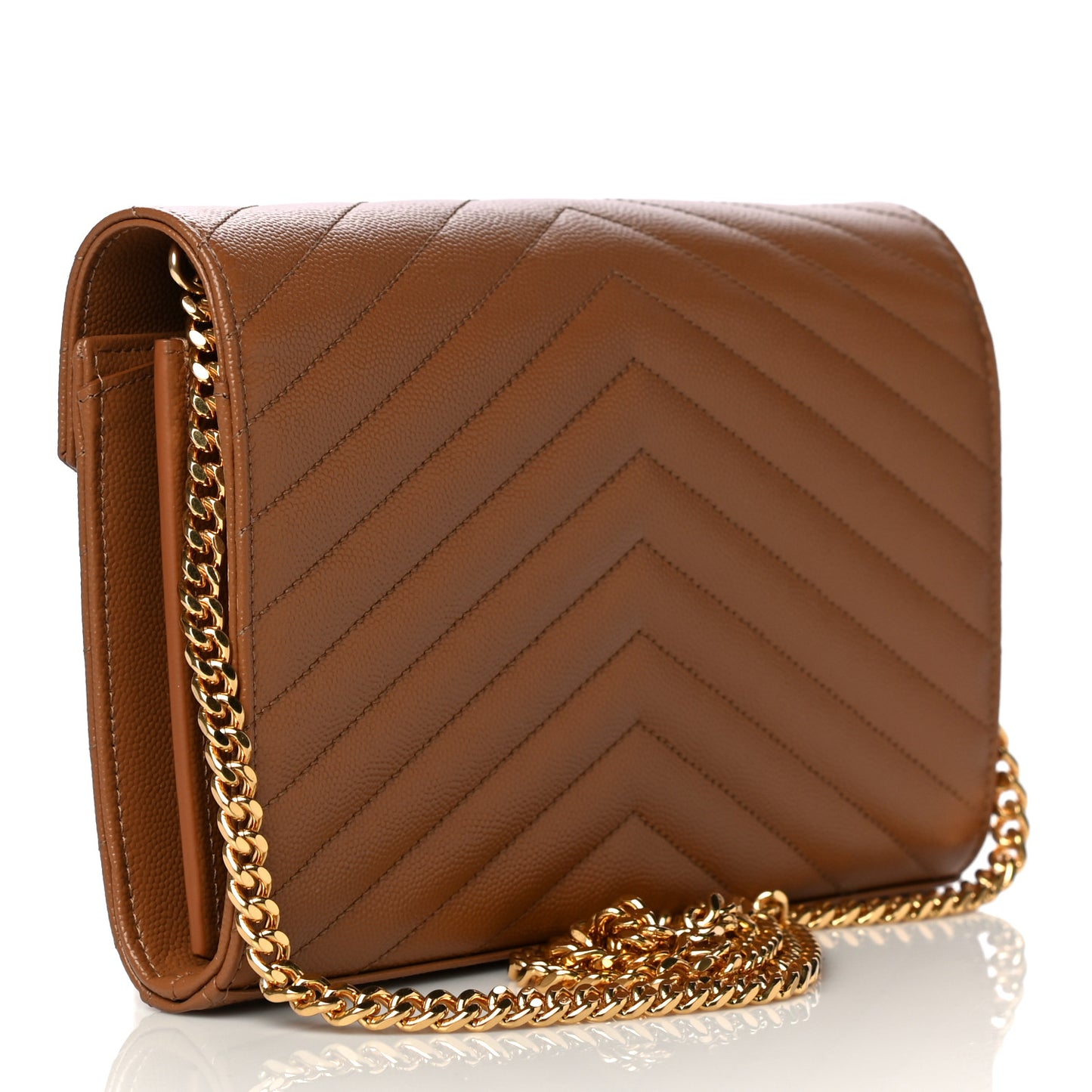 Grain De Poudre Matelasse Chevron Monogram Chain Wallet Tan