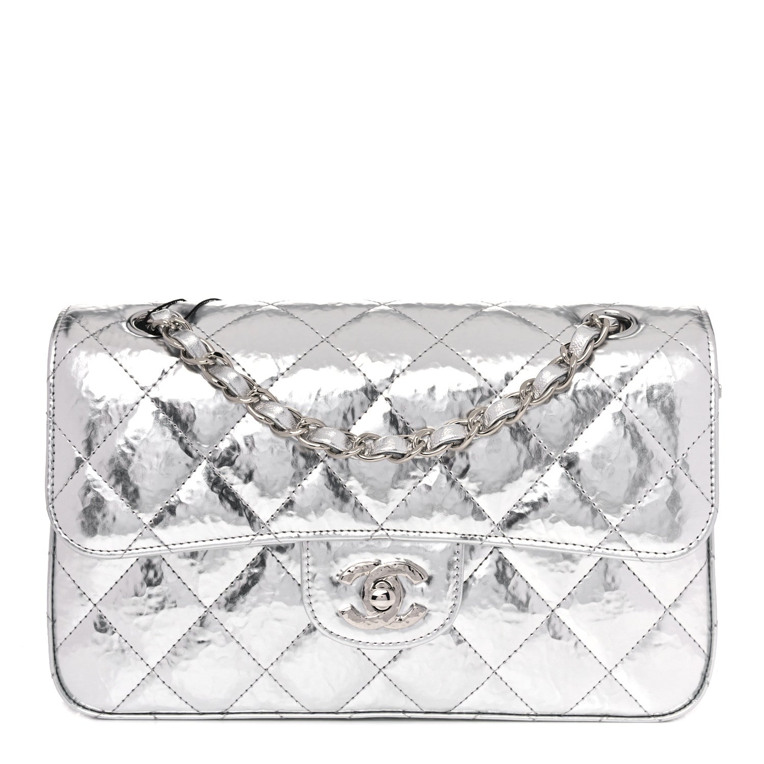 Chanel Hammered Metallic Calfskin Quilted Small Double Flap Silver 1 of 11