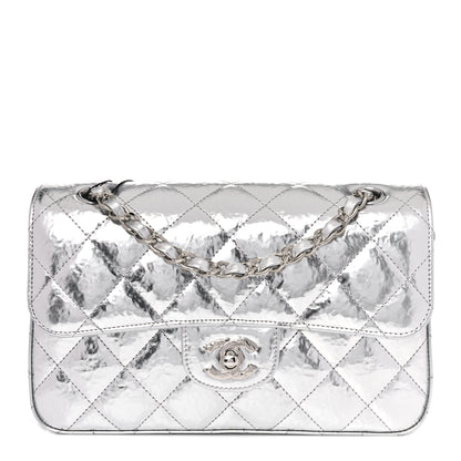 Chanel Hammered Metallic Calfskin Quilted Small Double Flap Silver 1 of 11