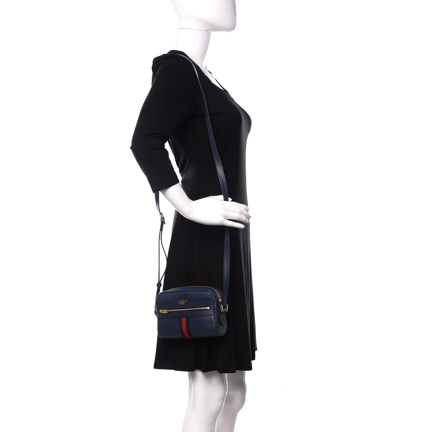 Gucci Textured Calfskin Web Mini Ophidia Shoulder Bag Blue Agata 2 of 11
