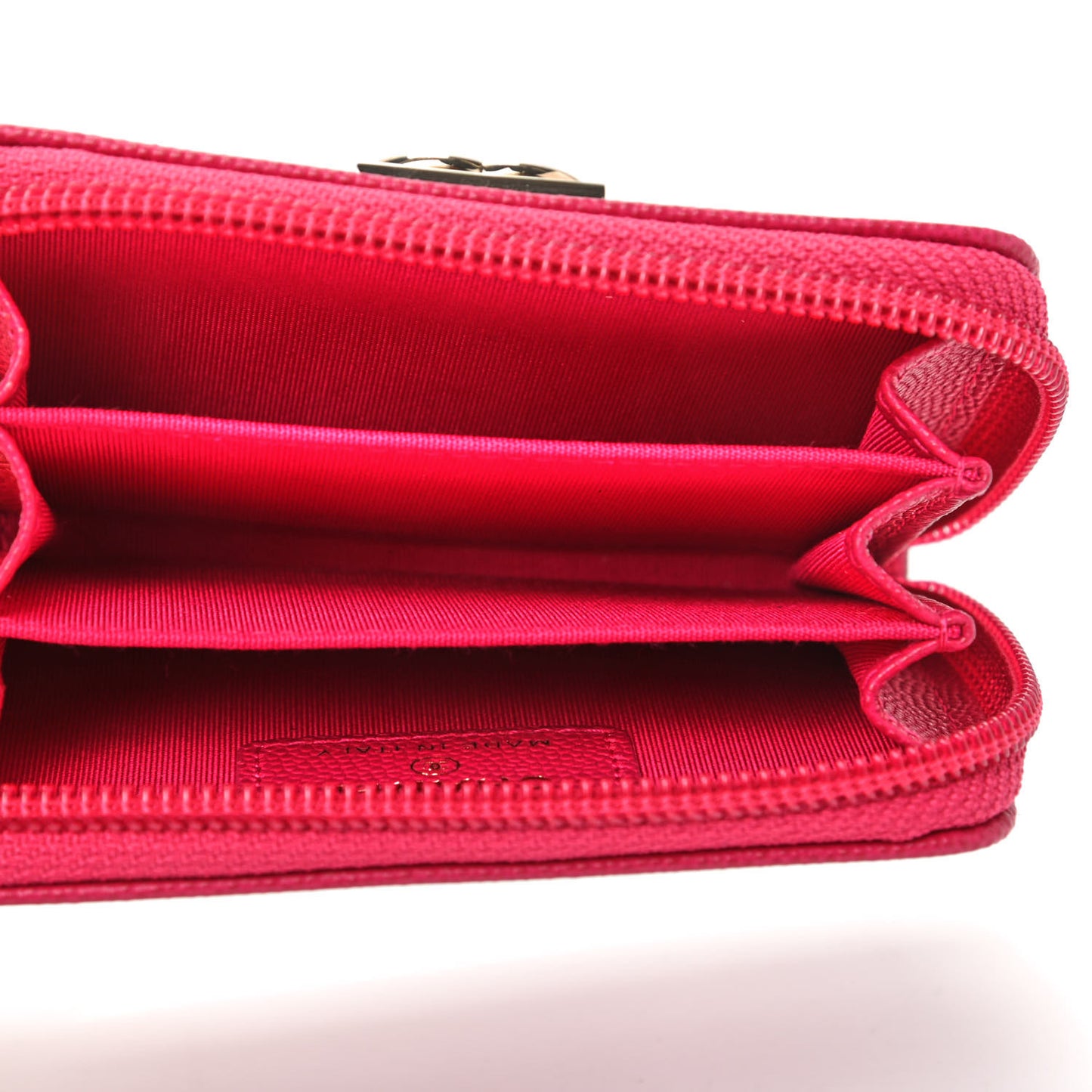 Caviar Quilted Boy Zip Around Coin Purse Wallet Fuchsia