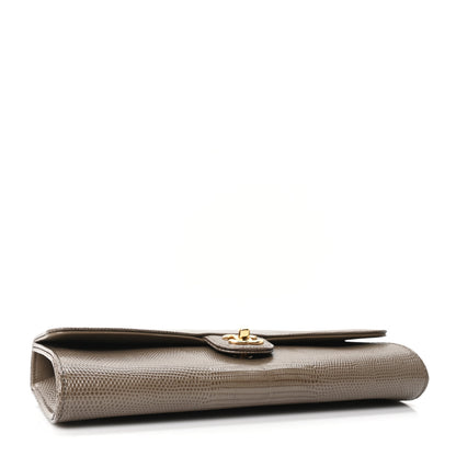 Chanel Calfskin Lizard Embossed Top Handle Long Clutch With Chain Dark Khaki 4 of 12