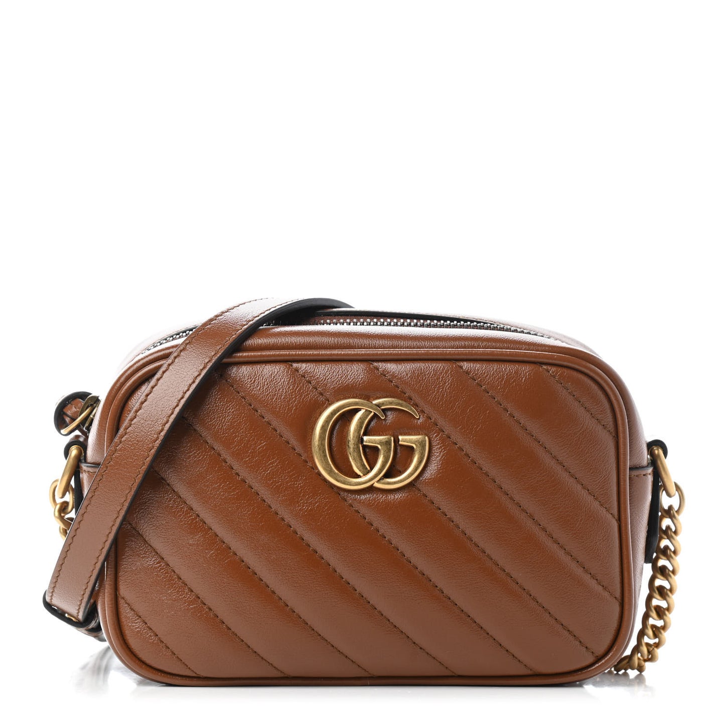 Glazed Calfskin Matelasse Diagonal Mini GG Marmont Chain Shoulder Bag Cuir