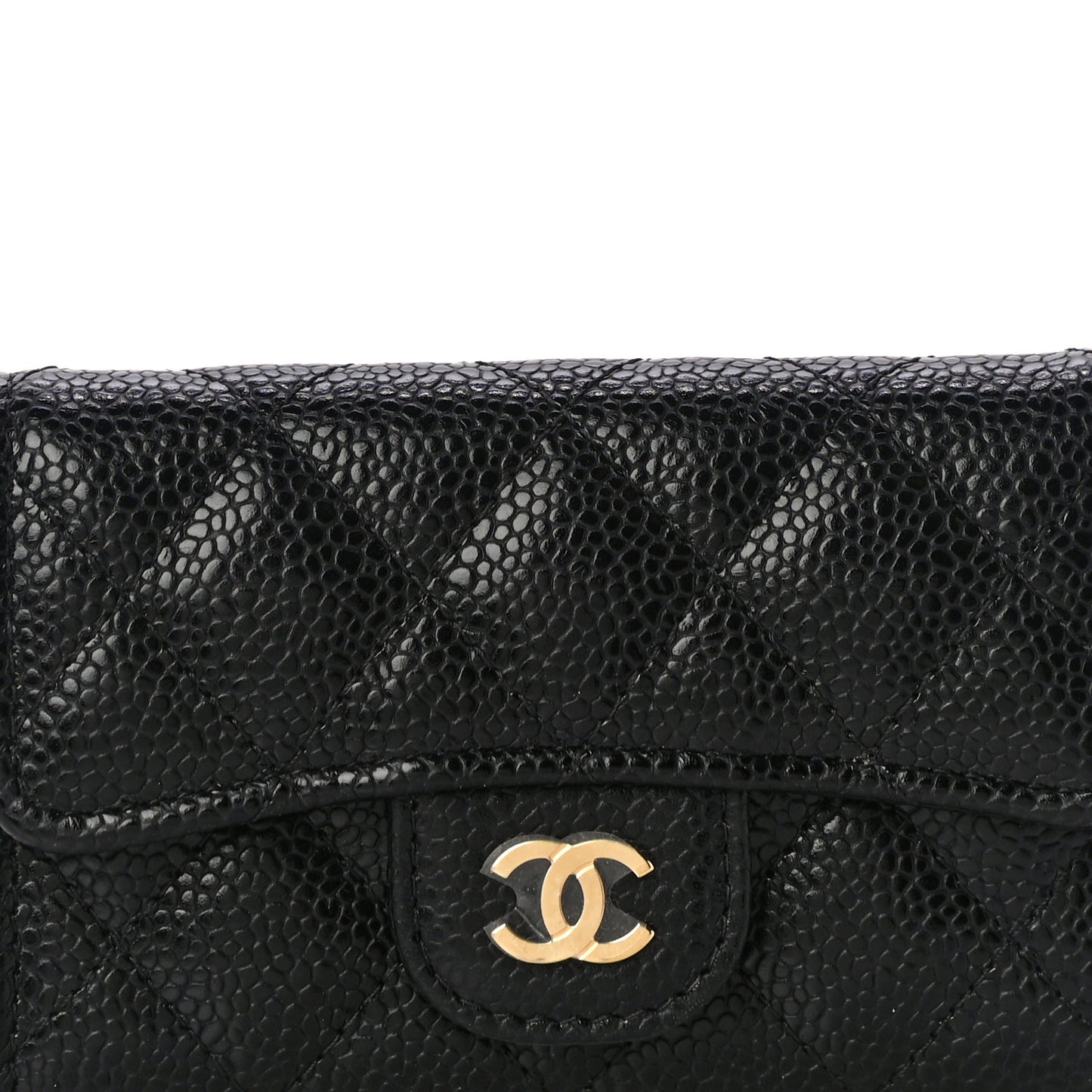 Caviar Quilted Flap Card Holder Wallet Black
