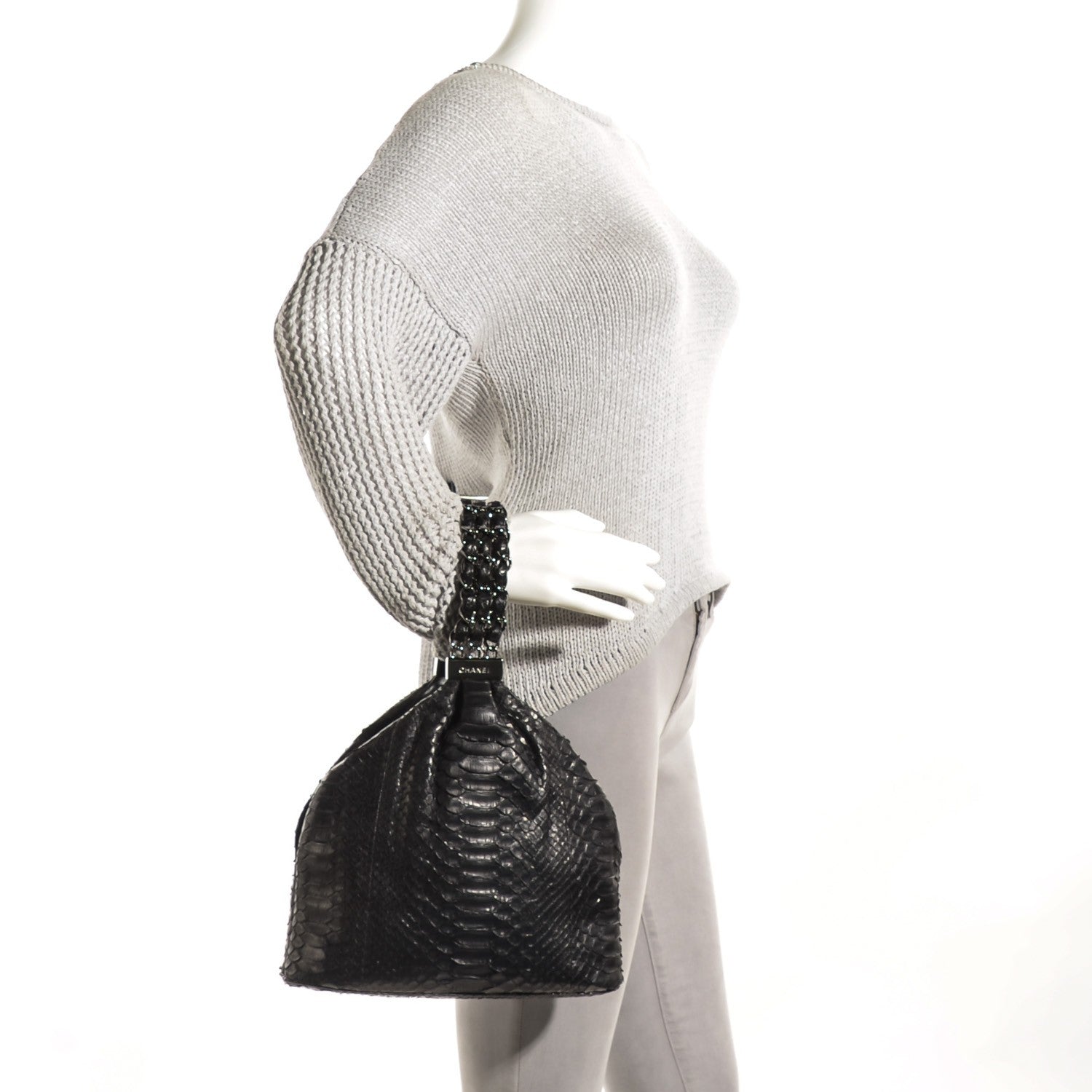 Chanel Python Mini Rock and Chain Hobo Black 2 of 7