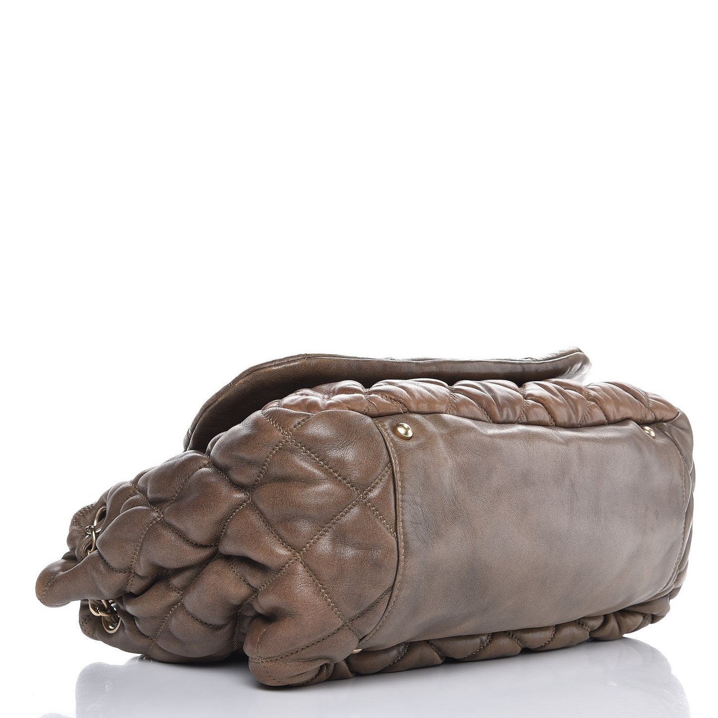 Lambskin Bubble Quilt Flap Bag Dark Beige