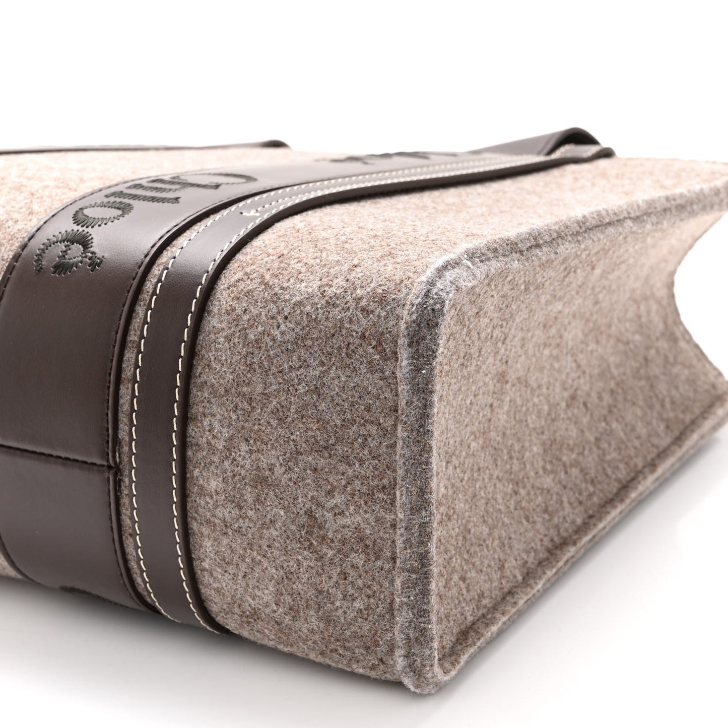 Felt Calfskin Medium Woody Ribbon Tote Deep Beige